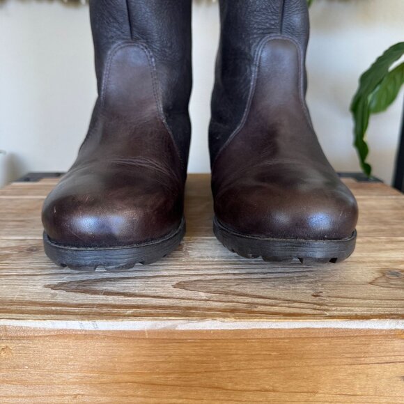 Kelsi Dagger Glenda Brown Leather Shearling Knee High Rubber Sole Flat Boots - Picture 5 of 17